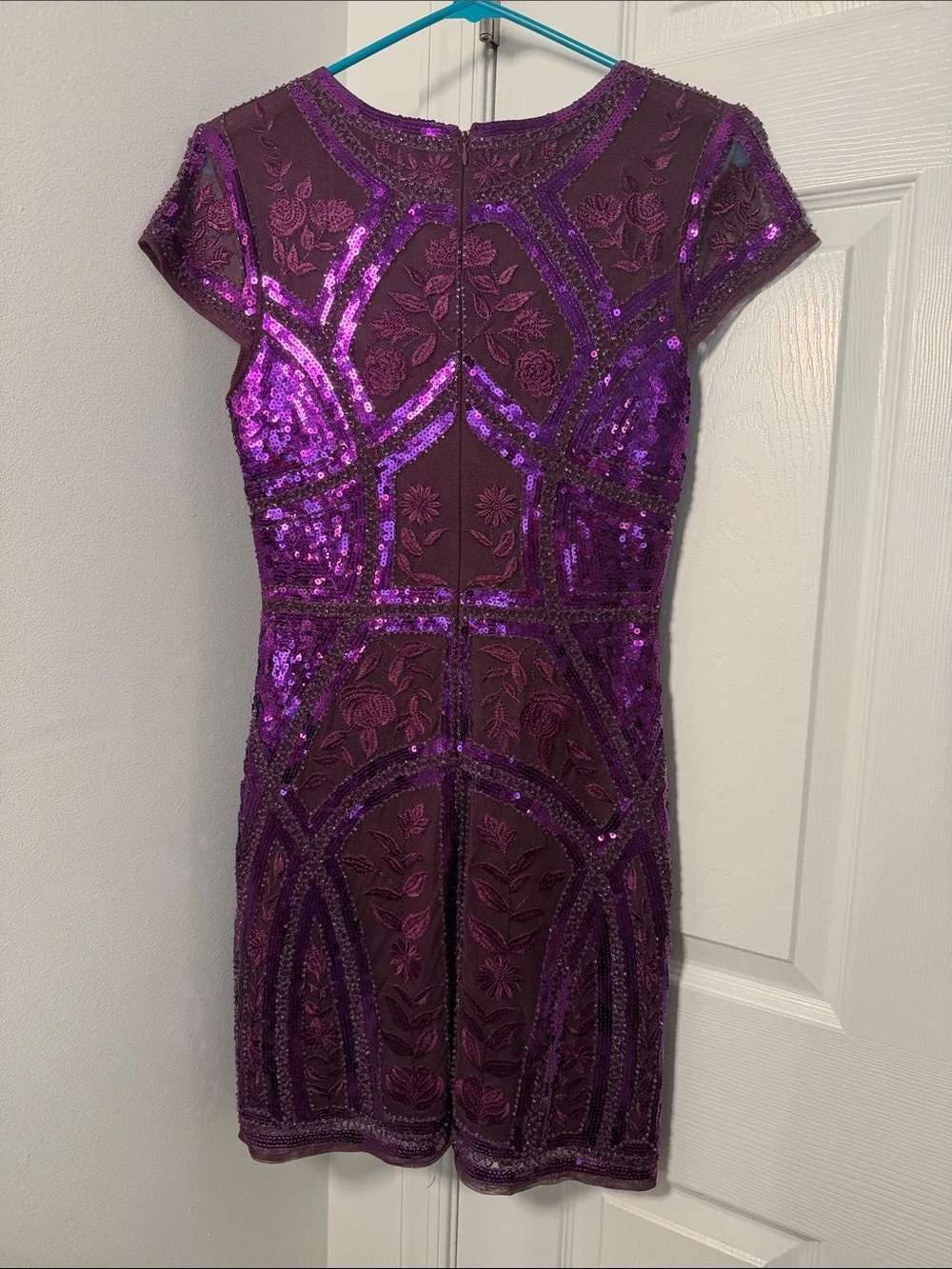 Lulu's Purple Sequin Embroidered Short Sleeve Dress